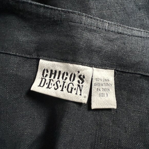 Chico's Womens Linen Collarless Long Sleeve Button Down Top Size 3 Lightweight - Picture 3 of 7